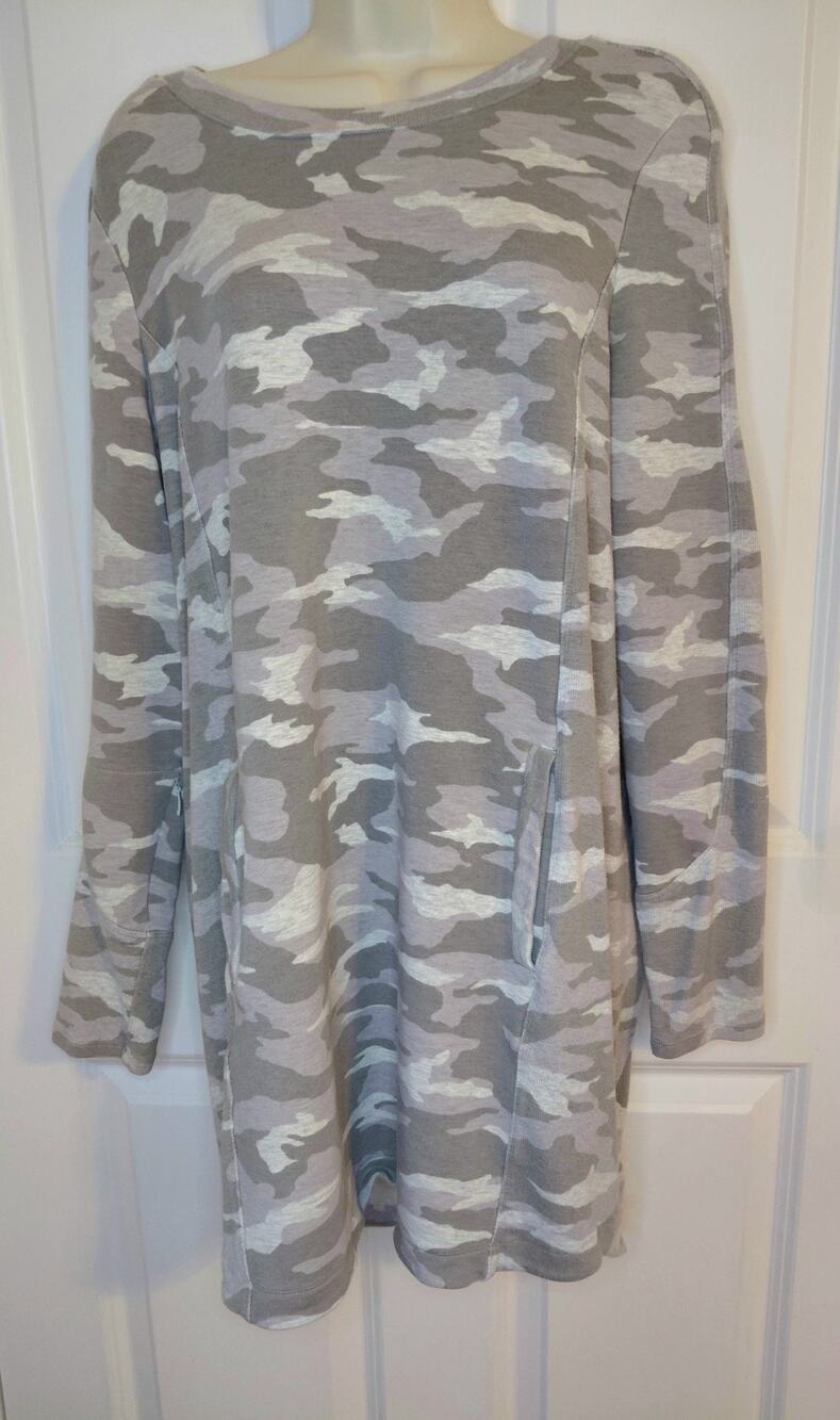 Athleta Balance Printed Sweatshirt Dress Gray Camo Lux Long Sleeve Pockets Large